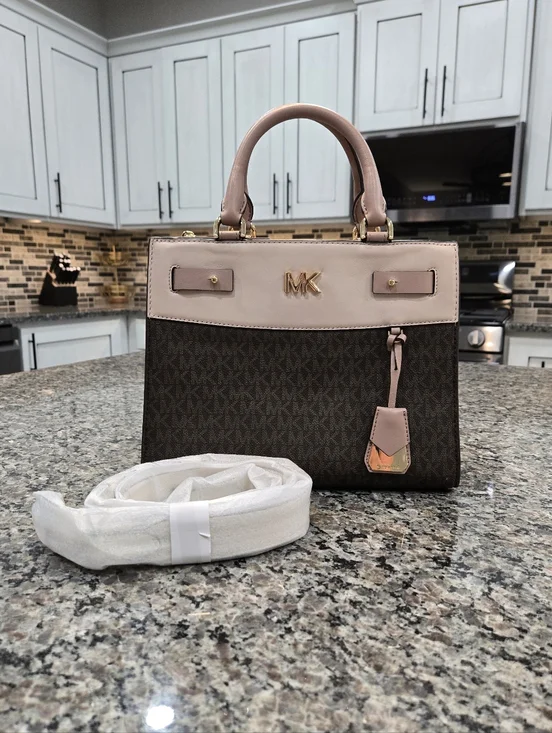 Michael Kors Reagan Signature Brown Medium Satchel - Picture 3 of 14